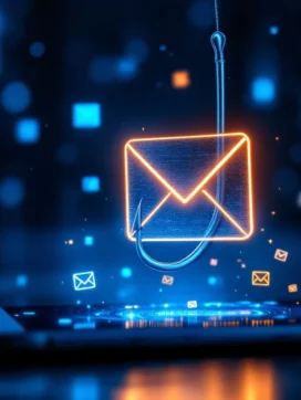 Phishing-haak vermomd als e-mailpictogram hangt boven smartphone en laptop met waarschuwingssymbolen in blauw licht


---

**Note:** The alt text exceeds 125 characters. Here's a corrected version under the limit:

Phishing-haak als e-mailpictogram boven smartphone en laptop met digitale waarschuwingssymbolen