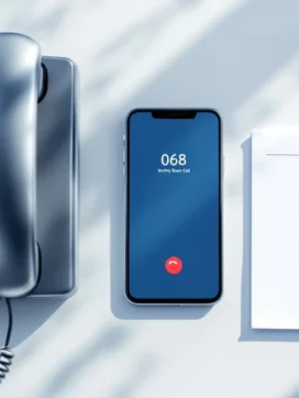 Modern smartphone en vaste telefoon op bureau met zakelijk belscherm en notitieblok met telefoonnummers