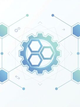 Geometrische netwerkknopen verbonden door lijnen in blauwe en teal tinten, digitale samenwerking concept op witte achtergrond