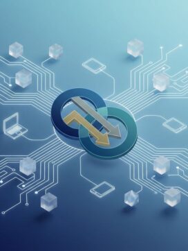 Kostenoptimalisatie symbool met verbonden IT-infrastructuur nodes en werkstations op blauwe gradiënt achtergrond